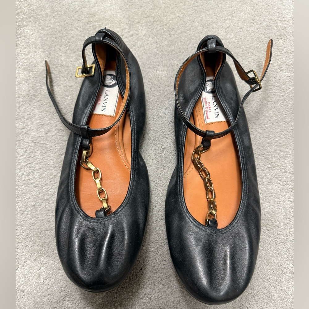 LANVIN Leather Chain-Link Ballet Flats